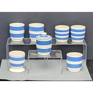 Cornishware Egg Cup Collection Blue White Stripe 7 Mismatched Vintage READ